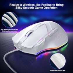 Ergonomic white finish with high-quality mouse feet.